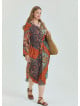 Shirt Collar Belt Detailed Coffee Patterned Casual Plus Size Dress 4614